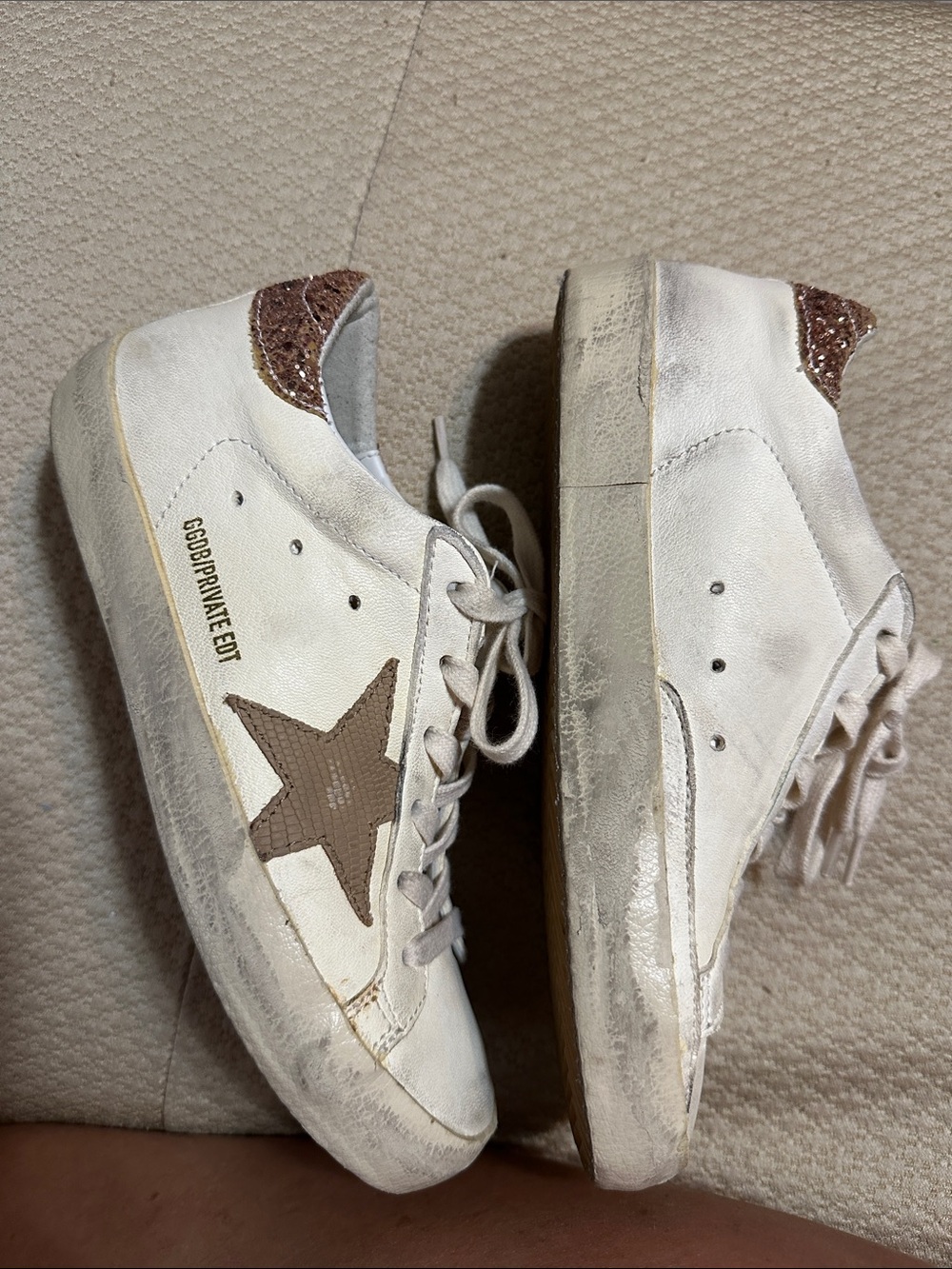 Golden Goose Sneakers with Brown Star and Rose-Gold Heel
